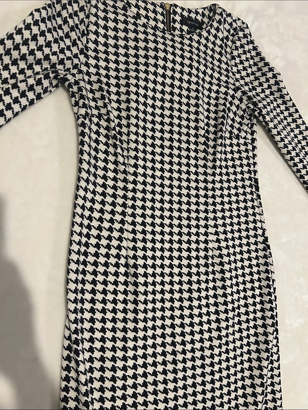 🎀 Spense Black & White Houndstooth Long Sleeve Sheath Dress - Picture 3 of 7